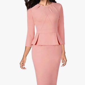 VFShow Women’s Pleated Crew Neck Peplum Bodycon dress